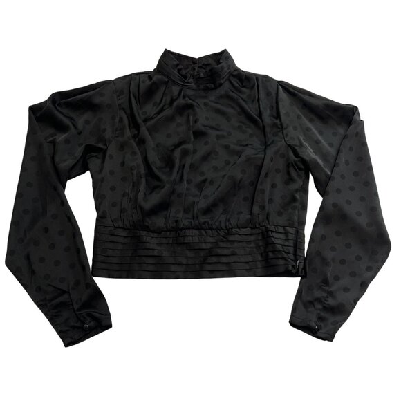 Aqua Long Sleeve Polka Dot Crop Top in Black - Picture 1 of 3